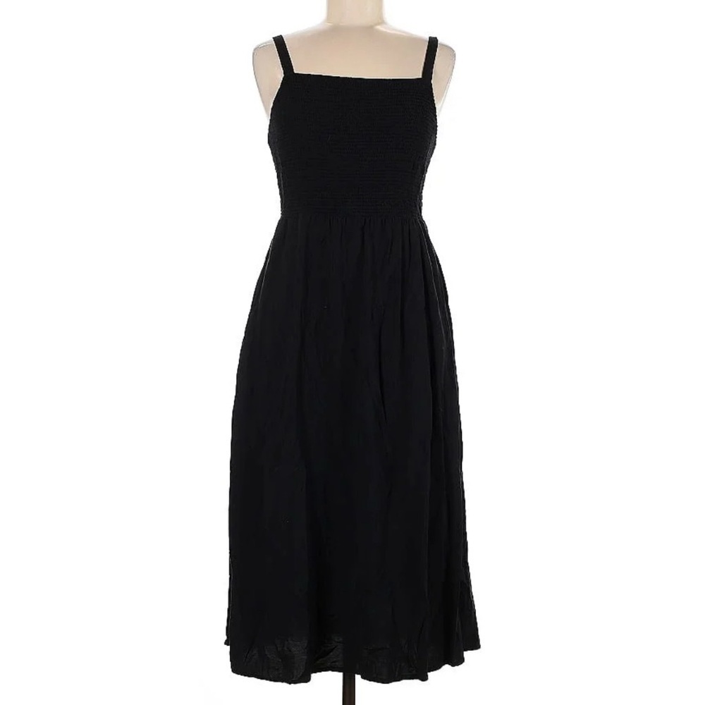 New Old Navy Poplin Cotton Smocked Midi Dress Black M TALL Cottage Prairie - Picture 3 of 8